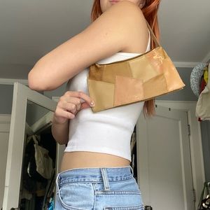 vintage mini leather patchwork shoulder bag